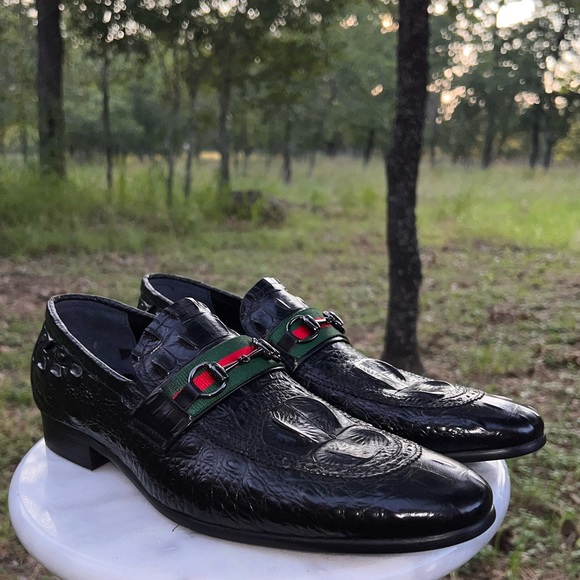 🔥 GG Horse Bit Black Leather CROC Embossed Loafers Mens SZ EU 42, US 9 Like New - Picture 8 of 10